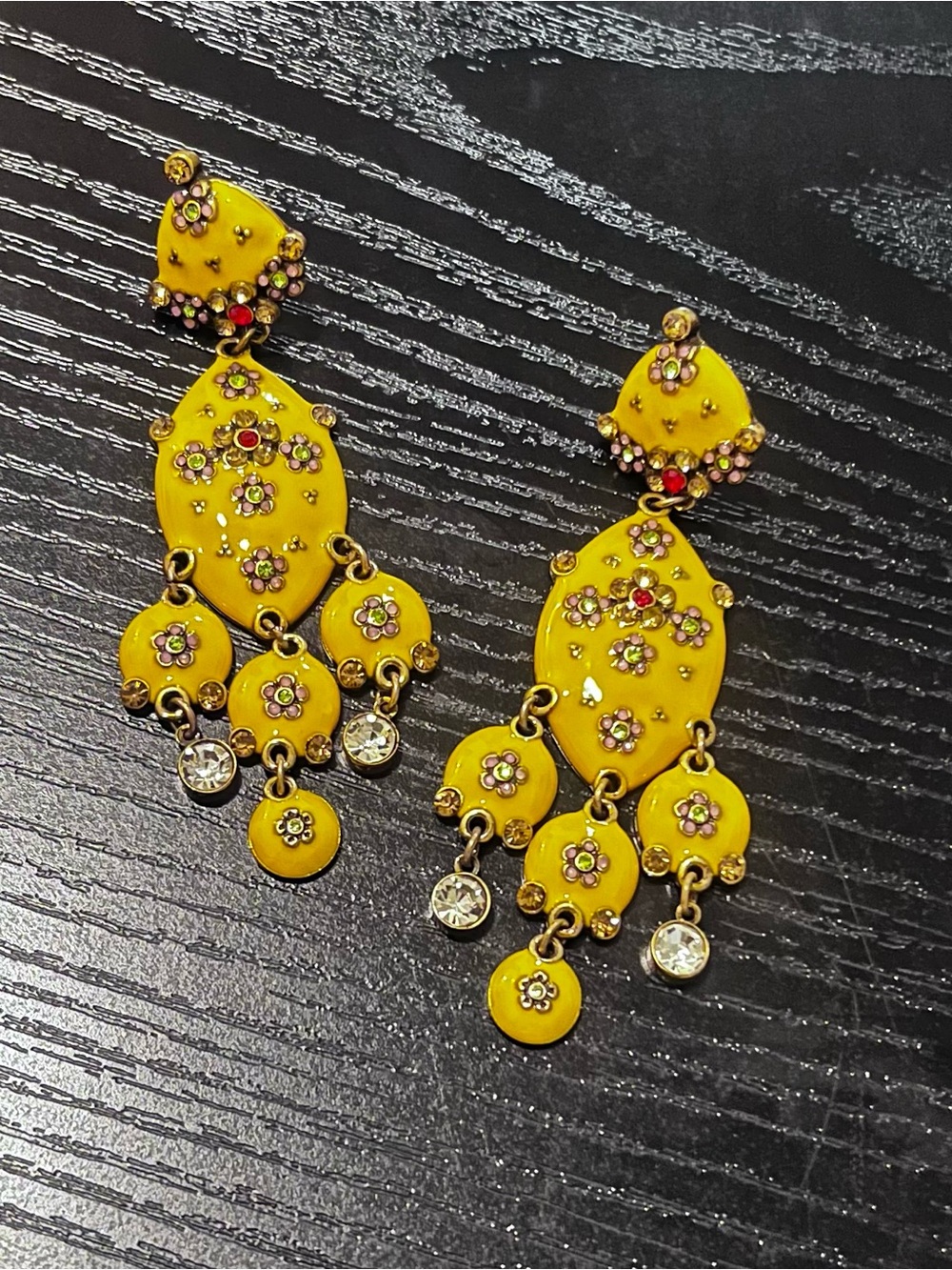Vintage Yellow Floral Chandelier Earrings - Women Jewelry
